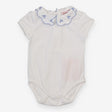 Bodysuit SS white blue trim collar