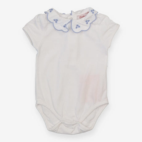 Bodysuit SS white blue trim collar