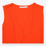 Top Orange Red Draped V Neck Sleeveless