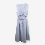Sleeveless Blue Stripe Cotton Midi Dress