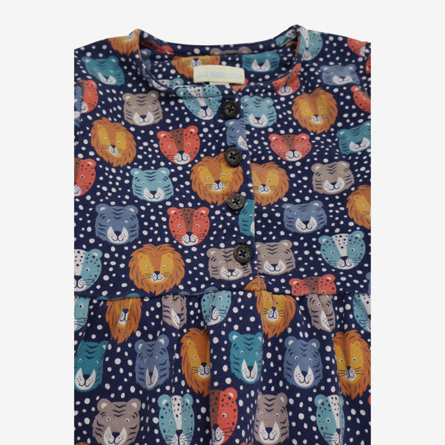Dress Navy big cat faces 