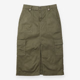 Midi Skirt Utility Cargo Cotton Stretch Khaki Gree