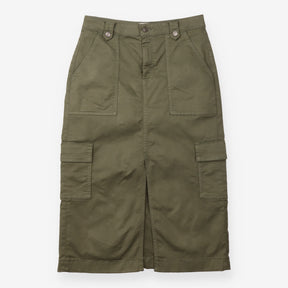 Midi Skirt Utility Cargo Cotton Stretch Khaki Gree