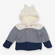 White and Blue Striped Knit Cardigan