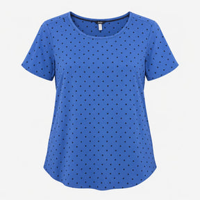 Top Polka Dot Short Sleeve Viscose Blouse Blue spo