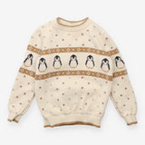 Sweater Knit Cream Penguin Appliques