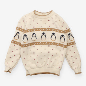 Sweater Knit Cream Penguin Appliques