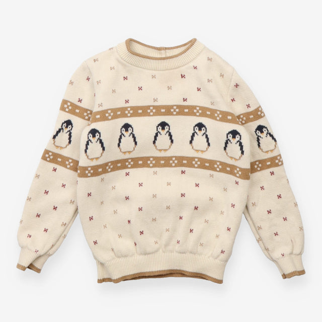 Sweater Knit Cream Penguin Appliques