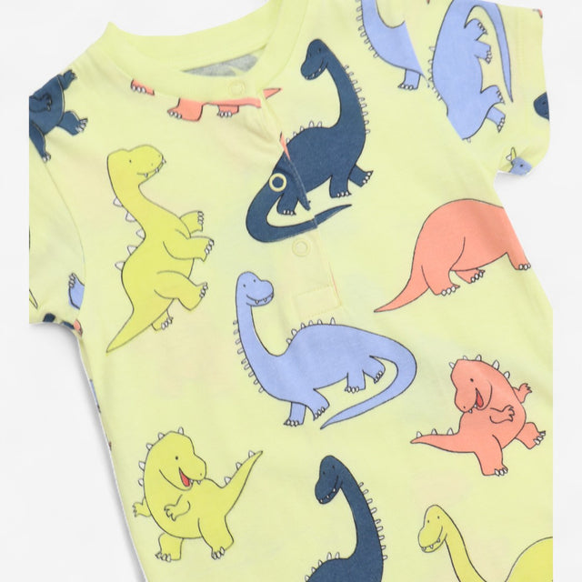 Romper Shortie yellow smiley dinosaurs