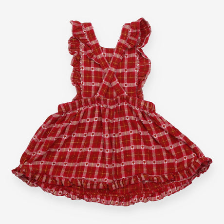 Pinafore red check hearts