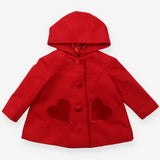 Coat red with hood and heart pockets