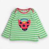 T-Shirt Long Sleeved Green Stripe Rainbow Ladybird