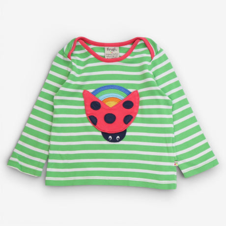 T-Shirt Long Sleeved Green Stripe Rainbow Ladybird