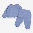 Outfit knitted LS sweater leggings blue buttons to