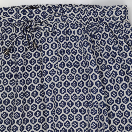 Navy Cream Geometric Print Maxi Skirt Tie Waist
