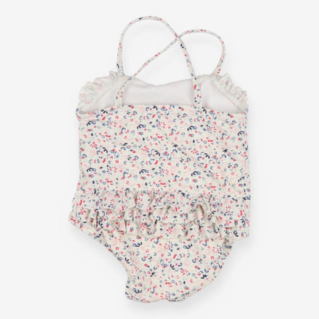 Swimsuit white with blue, pink and red florals