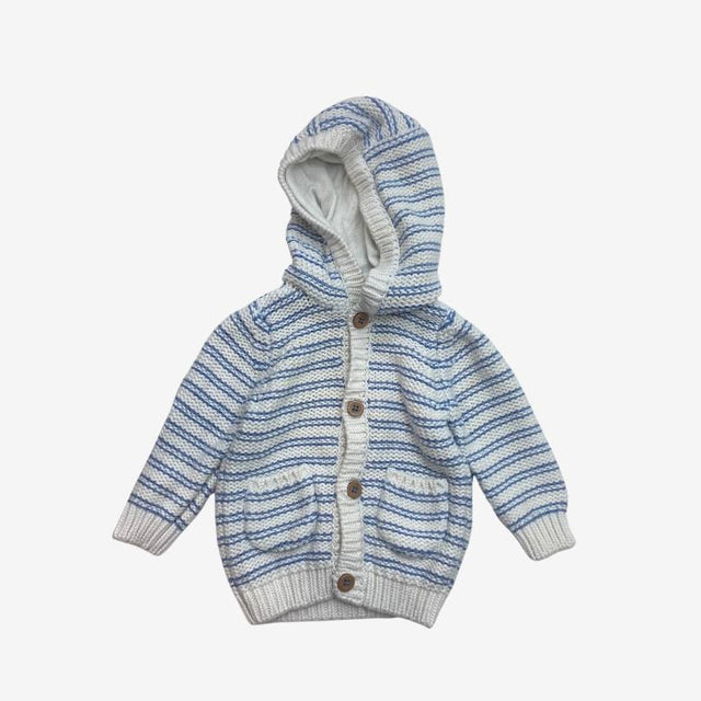 Blue and White Stripe Knit Cardigan