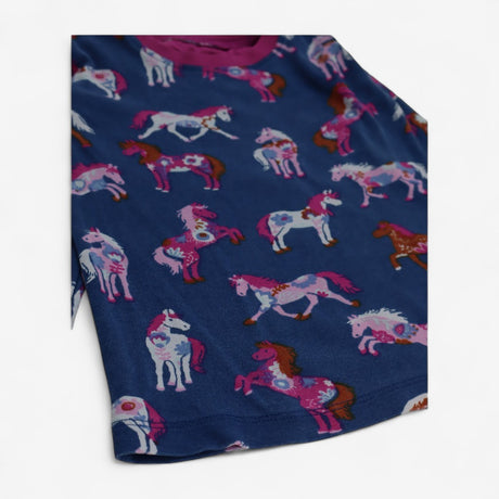 Pyjamas Top & Bottoms Navy & Pink with Horses 