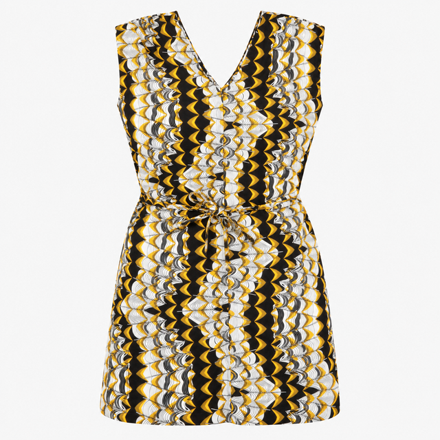 Black Yellow White Abstract Print Dress