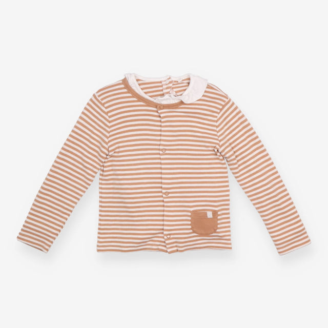 T shirt long sleeve brown white stripe and cardiga