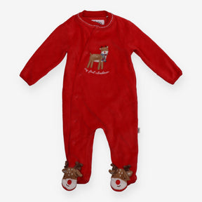 Sleepsuit red velour reindeer My first Christmas