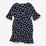 Navy Polka Dot Dress Midi Length