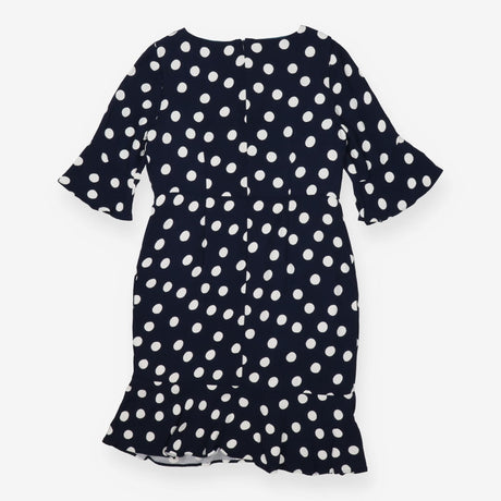 Navy Polka Dot Dress Midi Length