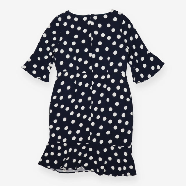 Navy Polka Dot Dress Midi Length