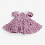 Dress pink with white lace collar bubble fabric 