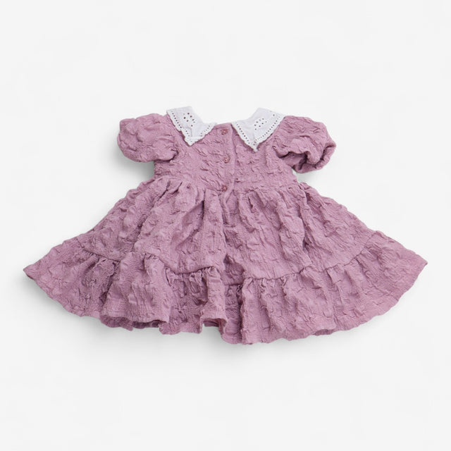 Dress pink with white lace collar bubble fabric 