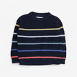 Navy knit crew neck jumper with multi coloured str