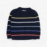 Navy knit crew neck jumper with multi coloured str