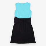 Sleeveless Dress Turquoise Navy Colour Block Midi