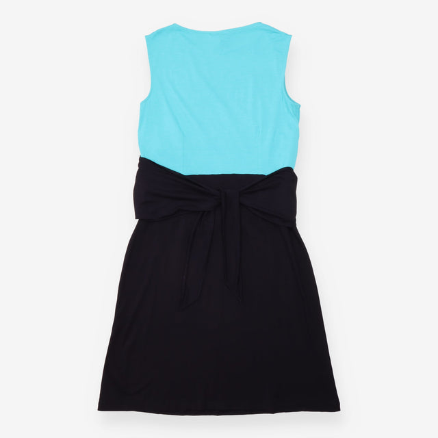 Sleeveless Dress Turquoise Navy Colour Block Midi