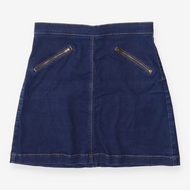 Dark Rinse Denim Skirt Brass Zip Pocket A‑Line