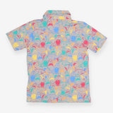 Grey polo with colourful sharks