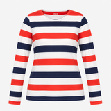Top Striped Red Navy White Cotton Long Sleeve