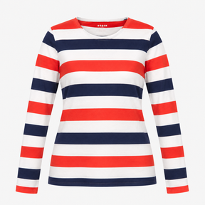 Top Striped Red Navy White Cotton Long Sleeve