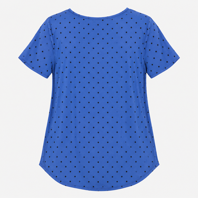 Top Polka Dot Short Sleeve Viscose Blouse Blue spo