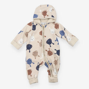 Hooded onesie cream with bunny faces