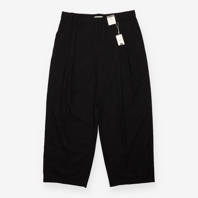 Wide Leg Trousers Black Pinstripe High Rise Pleat 