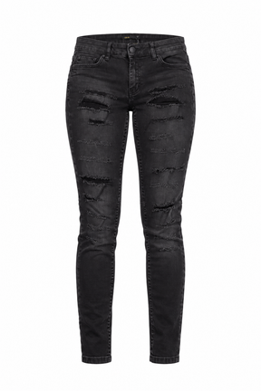 Black Heavily Distressed Slim Leg Jeans