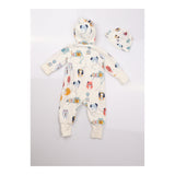 Hooded Zip Sleepsuit White Dogs and baby hat