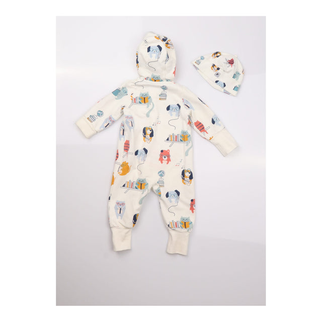 Hooded Zip Sleepsuit White Dogs and baby hat