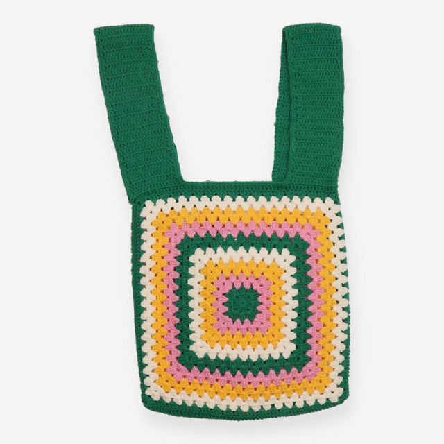 Tote Bag Green Crochet Multicolour Granny Square