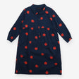 Shirt Dress Navy with Red Apples Print