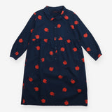 Shirt Dress Navy with Red Apples Print