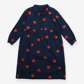 Shirt Dress Navy with Red Apples Print