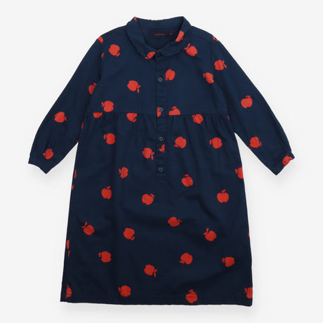 Shirt Dress Navy with Red Apples Print