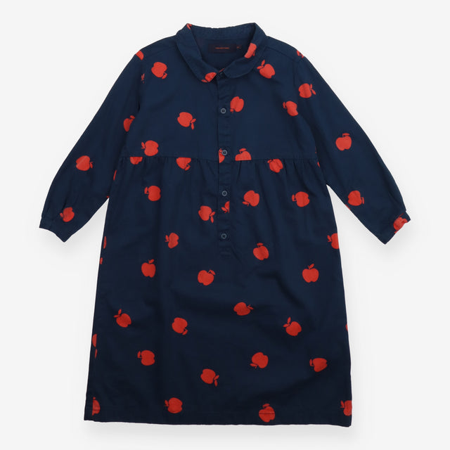 Shirt Dress Navy with Red Apples Print